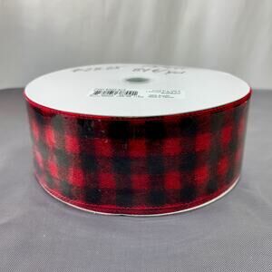 Morex Ribbon Buffalo Plaid Red Black Acrylic 2 1/2 in x 100 ft New Soft Wired